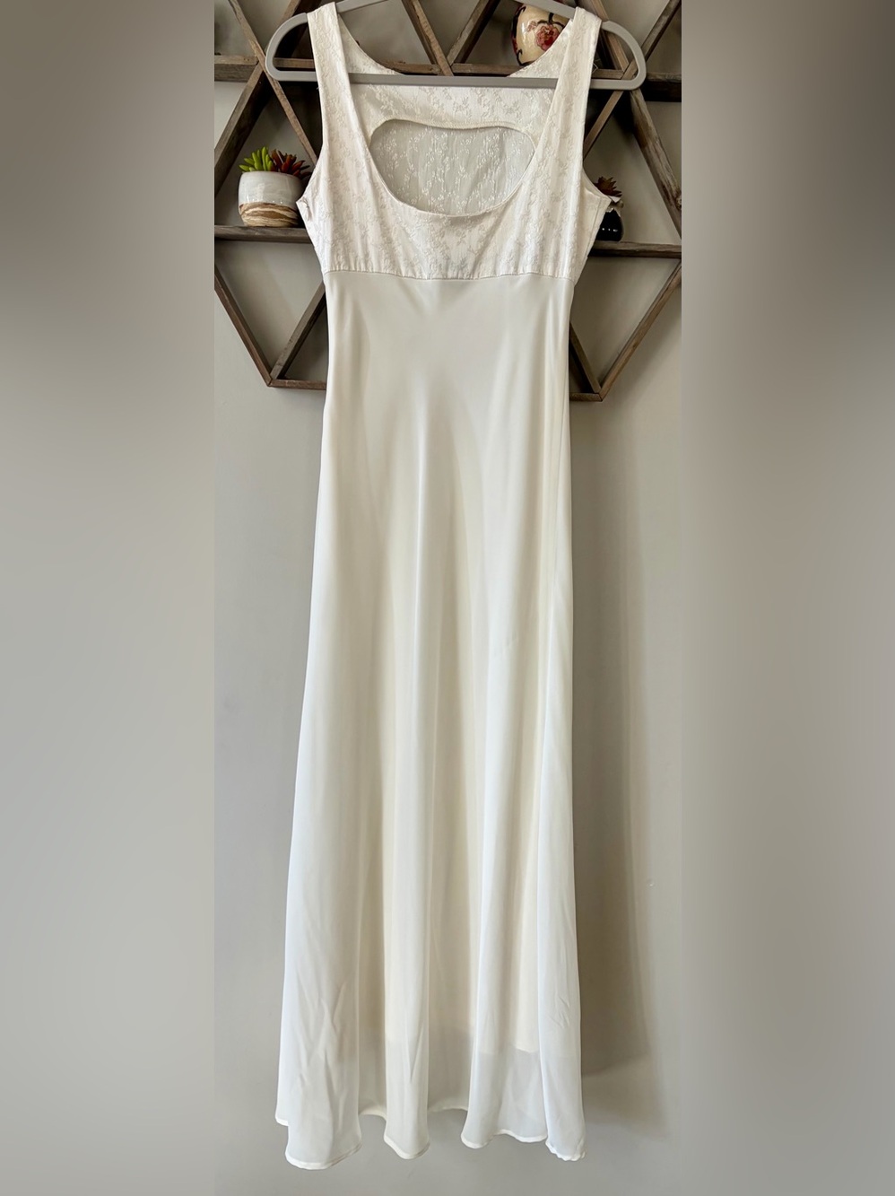 Tailor B. Moss vintage cream satin slip simple maxi dress romantic lace bodice - Picture 2 of 11